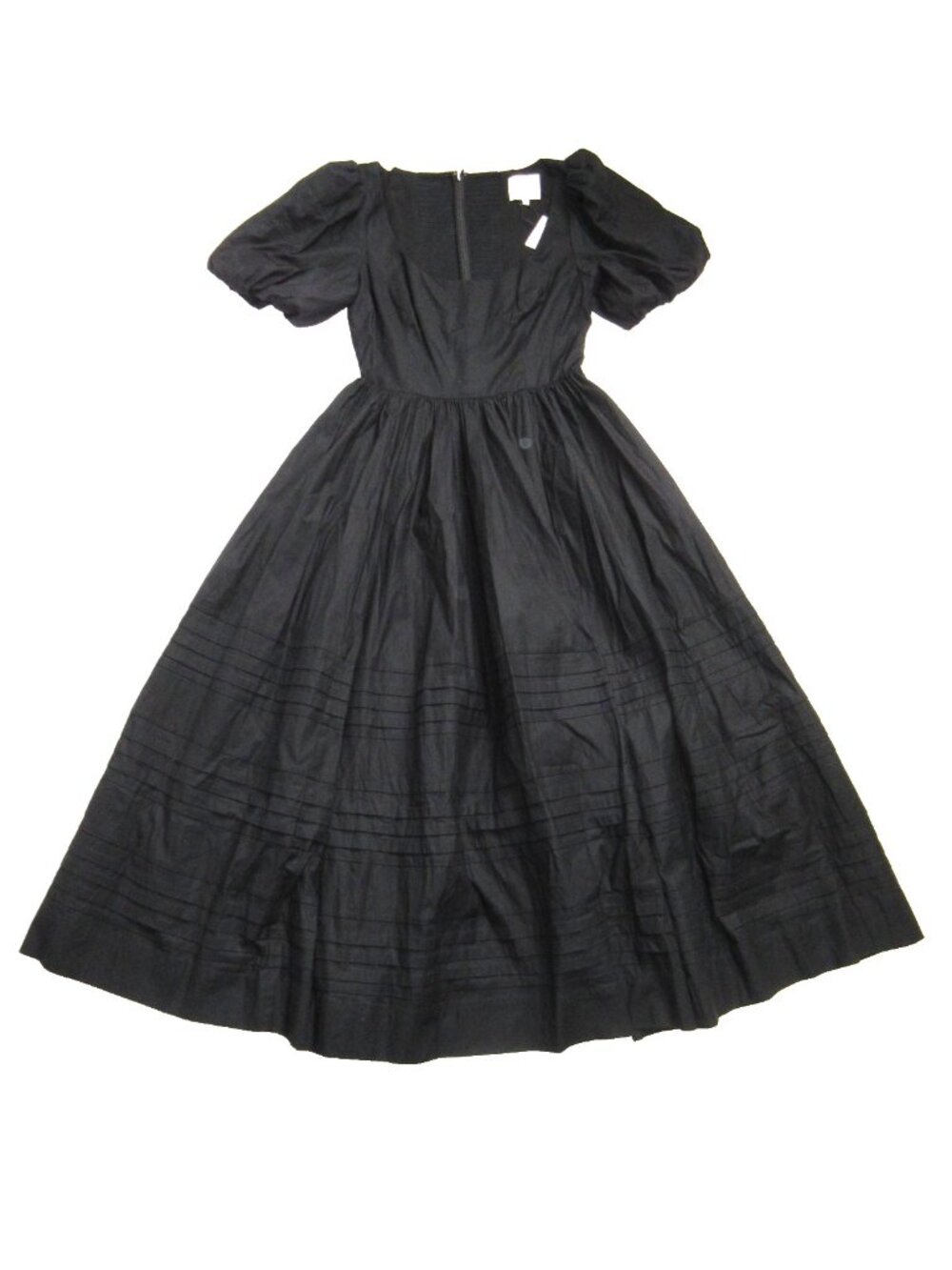 NWT Reformation Everlyn in Black Cotton Puff Sleeve Fit & Flare Midi Dress 8 - Picture 7 of 12
